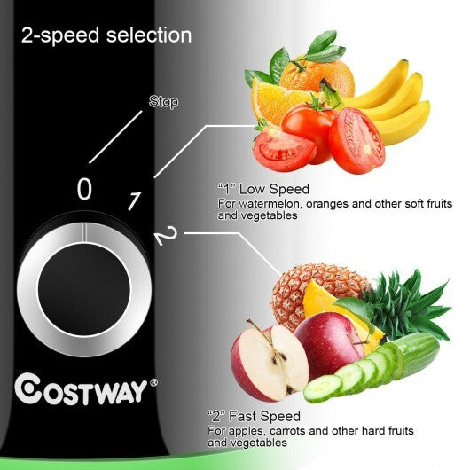 2 Speed Wide Mouth Fruit and Vegetable Centrifugal Electric Juicer - Color: Black